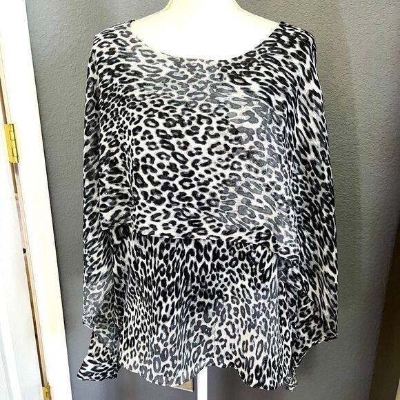 DKNY Black/White Leopard  Cape Blouse - Picture 5 of 15